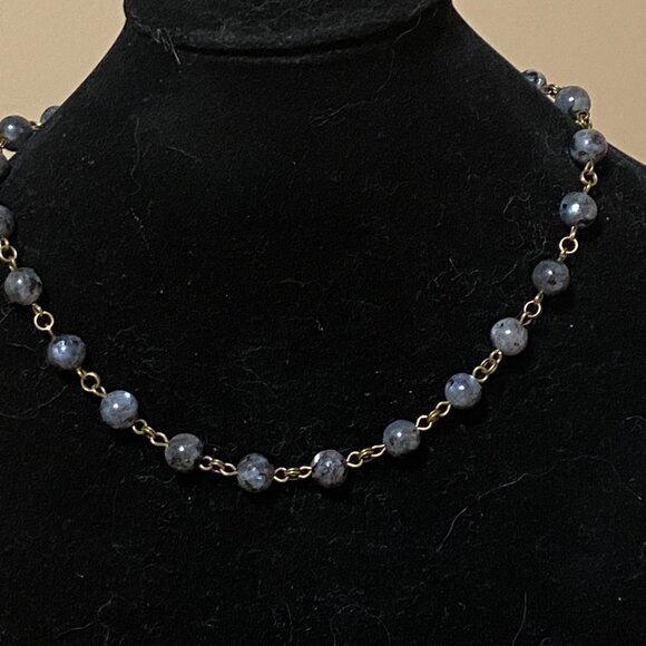 Natural Dark Larvikite Bronze Link Adjustable Choker Necklace - Picture 3 of 11